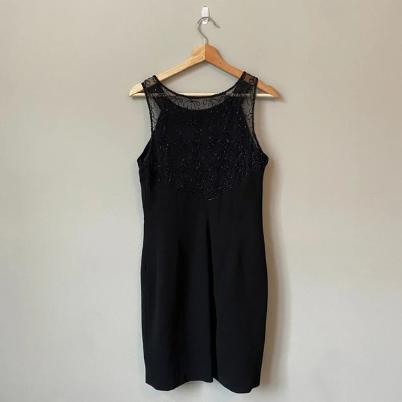 Vintage Brilliante By JA Womens MP Petite Sleeveless Beaded Cocktail Black Dress - Picture 8 of 16
